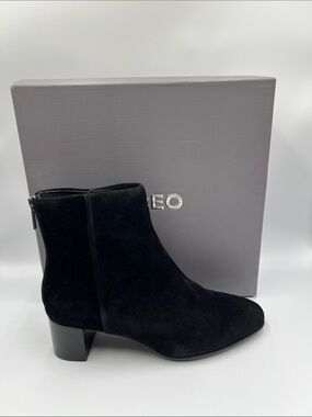 ABEO Plaza back zipper ankle boots shoe black suede leather heel women new 9.5